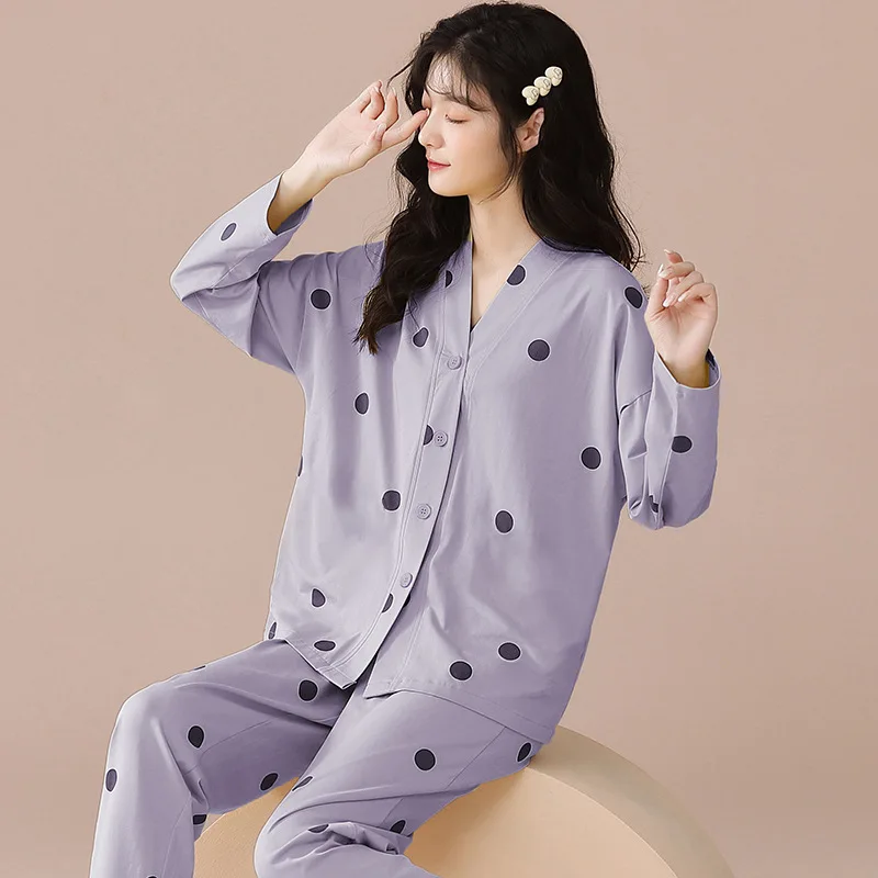 2pcs/sets Long-sleeved Trousers Homewear Pajama Autumn Winter Women Pajama Suit Spring Autumn Ladies Homewear Clothing Clothes