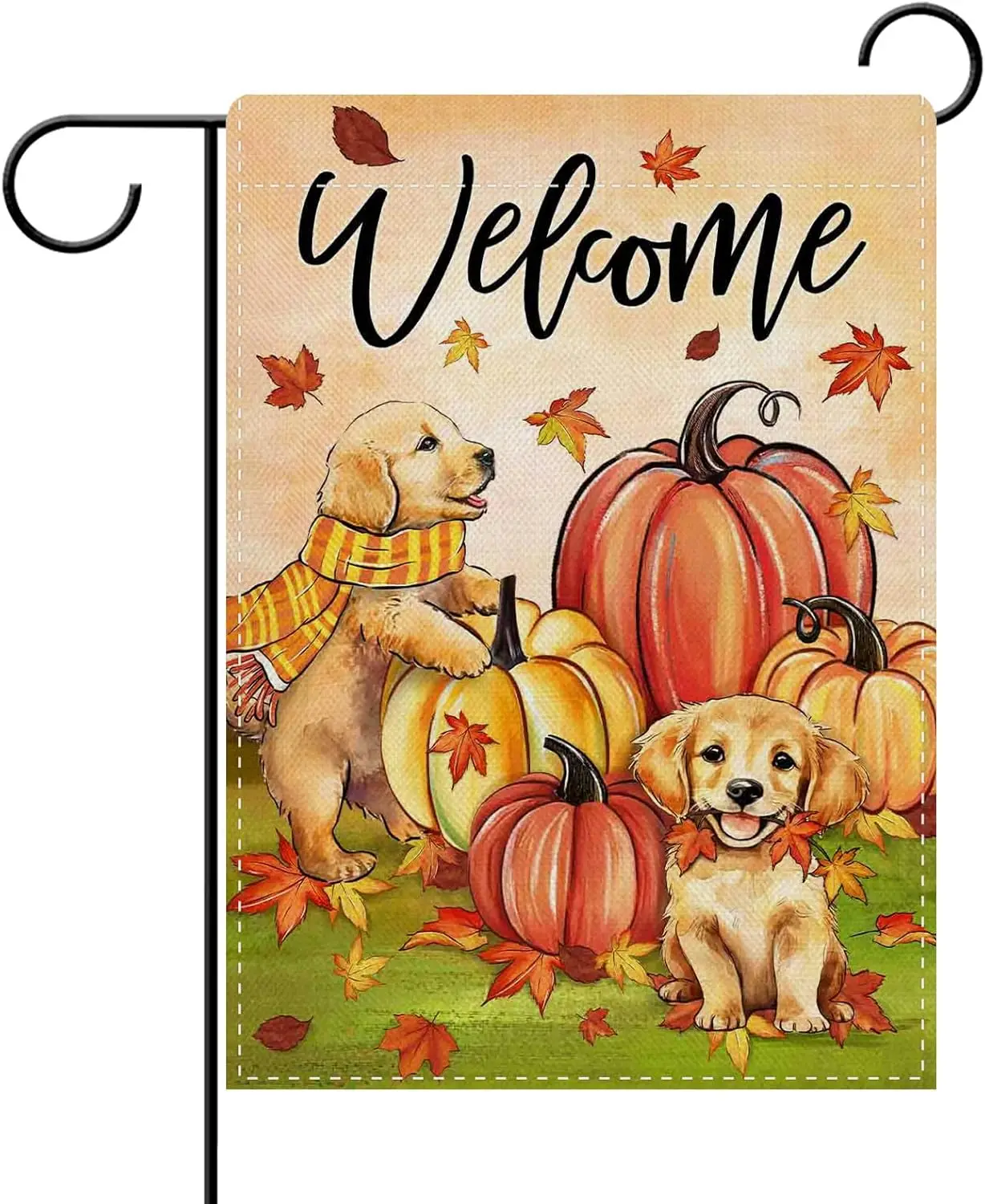 Dyrenson Welcome Fall Golden Retriever Dog Pumpkin Decorative Garden Flag, Autumn Thanksgiving Yard Outside Home Decoration  UUN