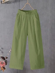 ZANZEA Fashion Straight Trousers Women Long Pants 2024 Spring Korean Style Pantalons Casual Solid Color Elastic Waist Bottoms