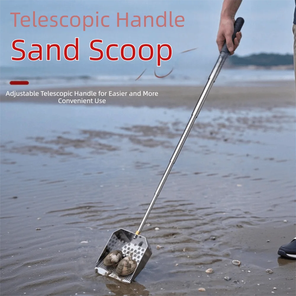 Short/Telescopic Handle Stainless Steel Sand Scoop Easy To Clean Comfortable Grip Clam Digging Shovel Rust-proof Fast Sifting