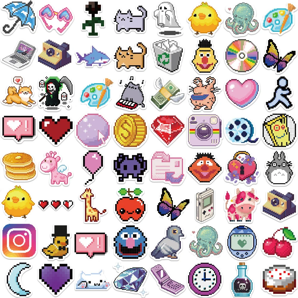 10/30/65PCS INS Style Cute Pixel Cartoon adesivi estetici Laptop Phone Scrapbook Notebook bagaglio fai da te Graffiti Sticker giocattolo per bambini