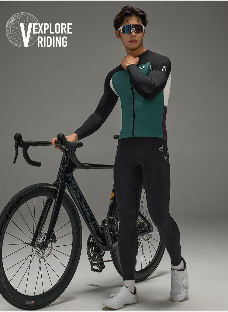 EVR Herren Winter Fleece Fahrradtrikot, Thermo-Langarm-Fahrradoberteil, winddichte, atmungsaktive Rennradjacke – Detail 24