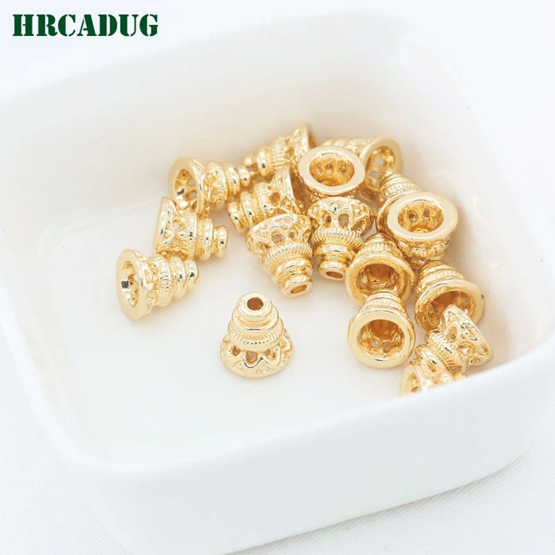 14K Gold/Silver Plated Brass Bead End Caps Bracelet Beaded Tail Pendant For Jewelry Making DIY Accessories Pyramid Spacer Beads