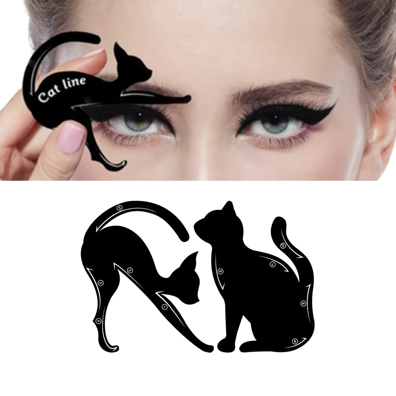 2 in 1 Cat Shape Eyeliner Stencil Smokey Eyeshadow Applicator Eyeliner Assist Eye Makeup Tool Kit Quick Makeup Stencil