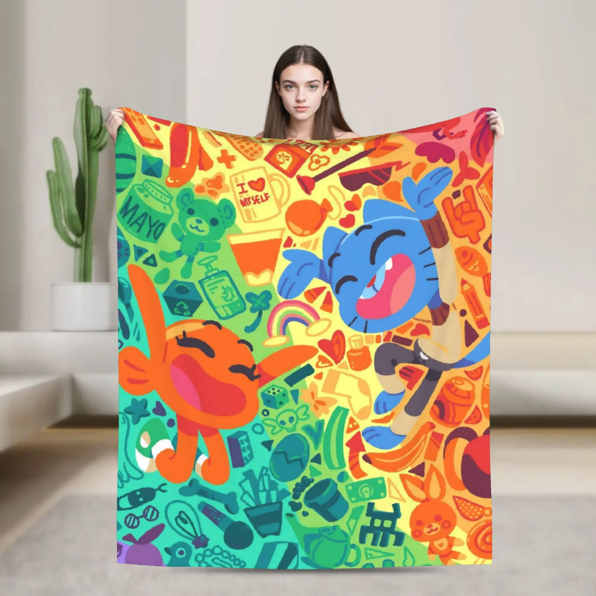 The Amazing World of Gum Ball Plush Blanket Cartoon Creative Throw Blanket for Home 125*100cm Plush Thin Quilt