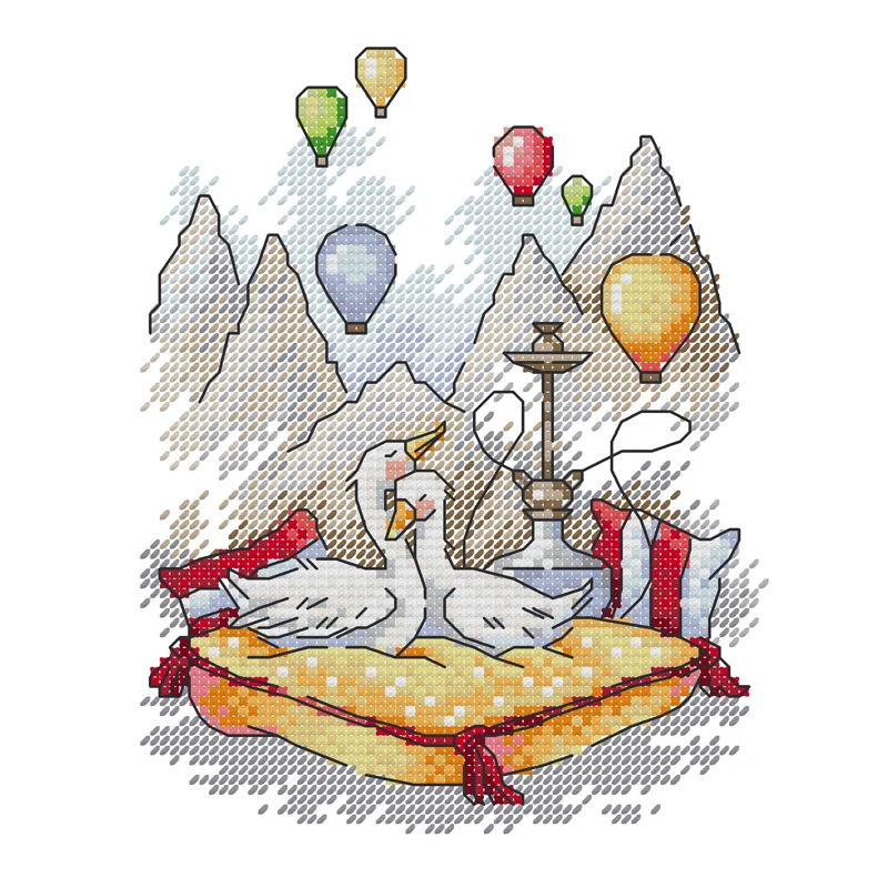 Joy Sunday-Cross Stitch Kit, Travel Goose Lover Turkish Fairy Tale, Printed Fabric, Embroidery Set, DIY Craft Kit, 11CT, 14CT