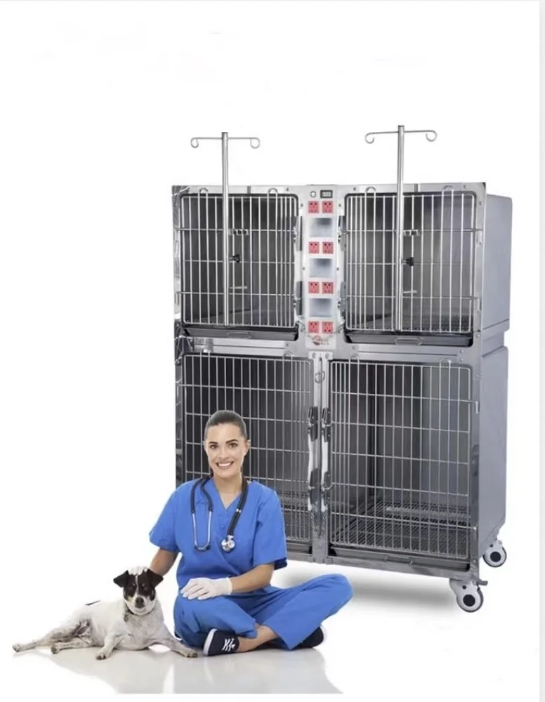 Customized Pujia Stainless Steel Veterinary Cages Aeolus Vet Oxygen Icu Chamber Dog Cat Boarding Cage For Vet Clinic