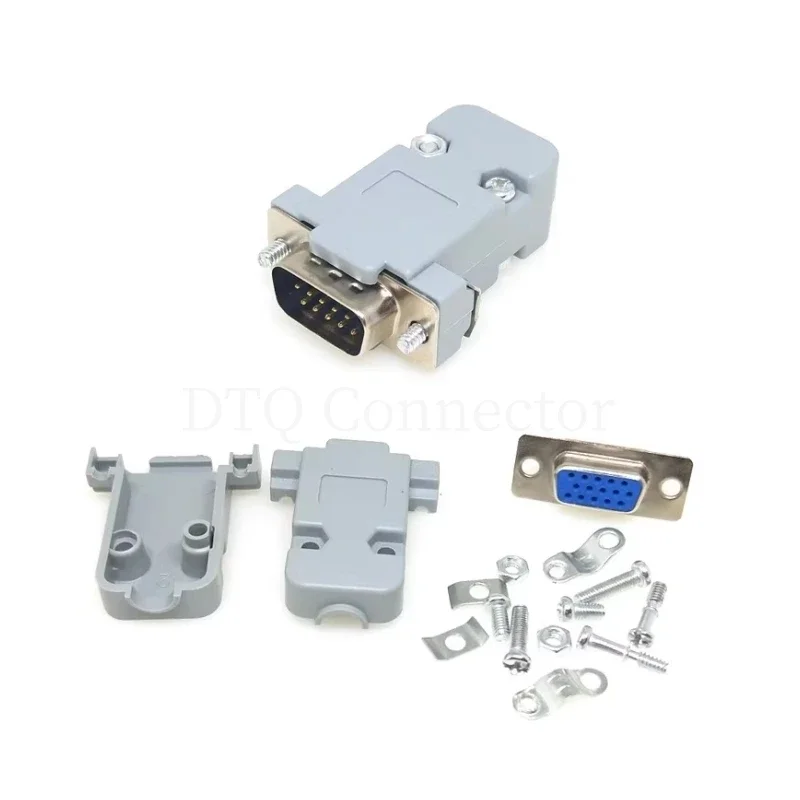 2sets DB Serial Adapter Connector Plug D Type RS232 COM 9/15/25/37 Pin Hole Port Socket Female&Male Screw Installation + Shell