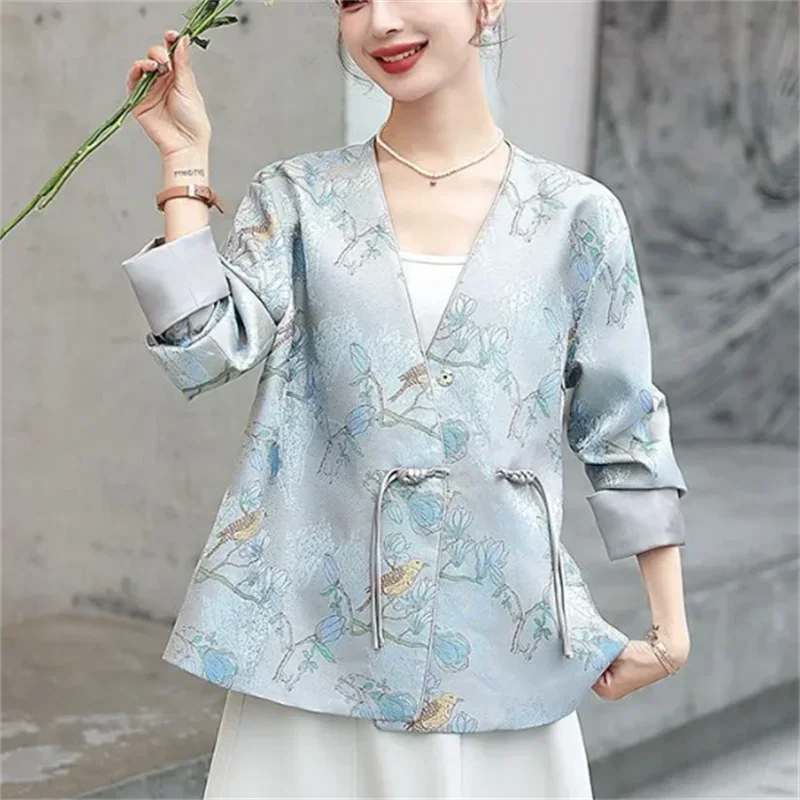 

Vintage Coat For Women Short Chinese Style Jacquard Outwear Retro Buckle Short Top Jacket Spring Autumn Clothing Coat JJ742