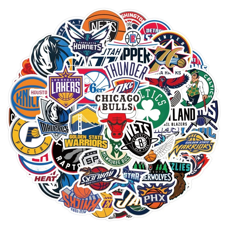 60 قطعة أحدث شعار فريق كرة السلة NBA ملصقات الكتابة على الجدران حقيبة كوب ماء DIY الديكور الشارات