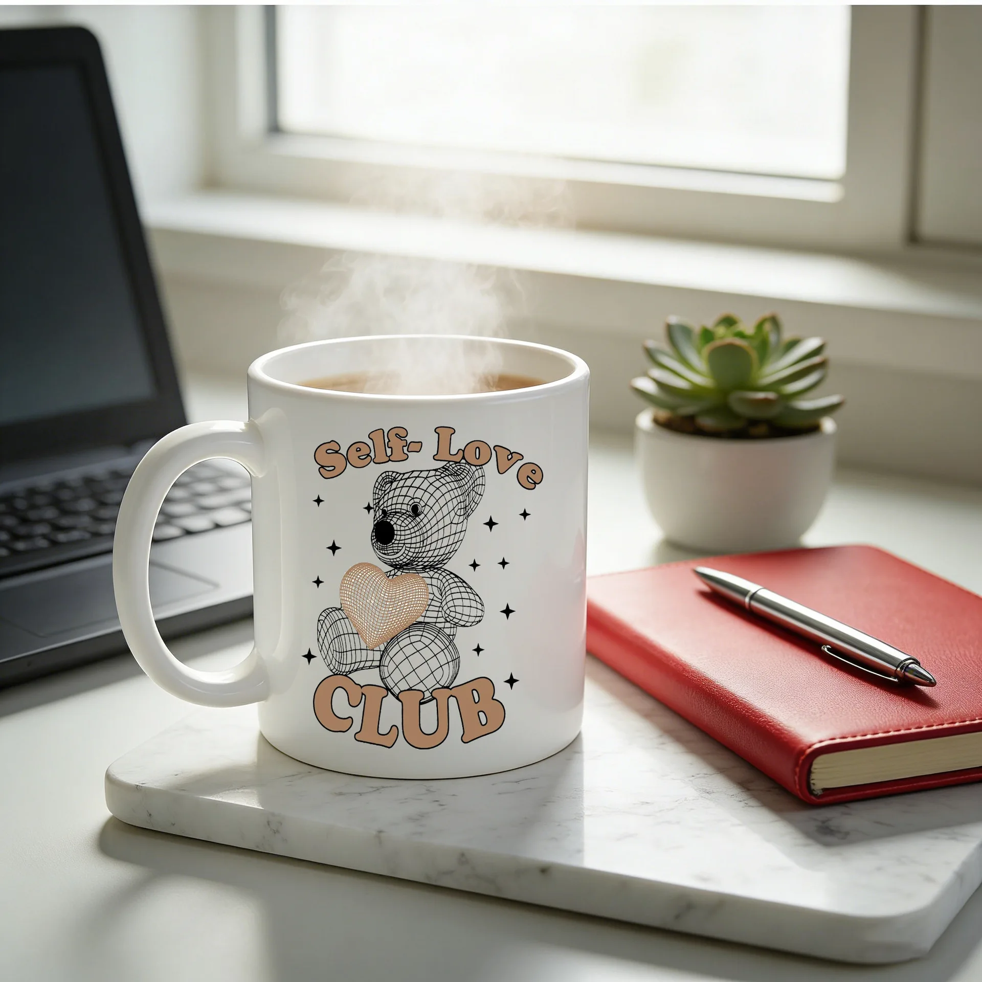American Retro Love Yourself Mug, Line Draft Bear Ceramic, Daily Wholesale Coffe Kawaii Cup