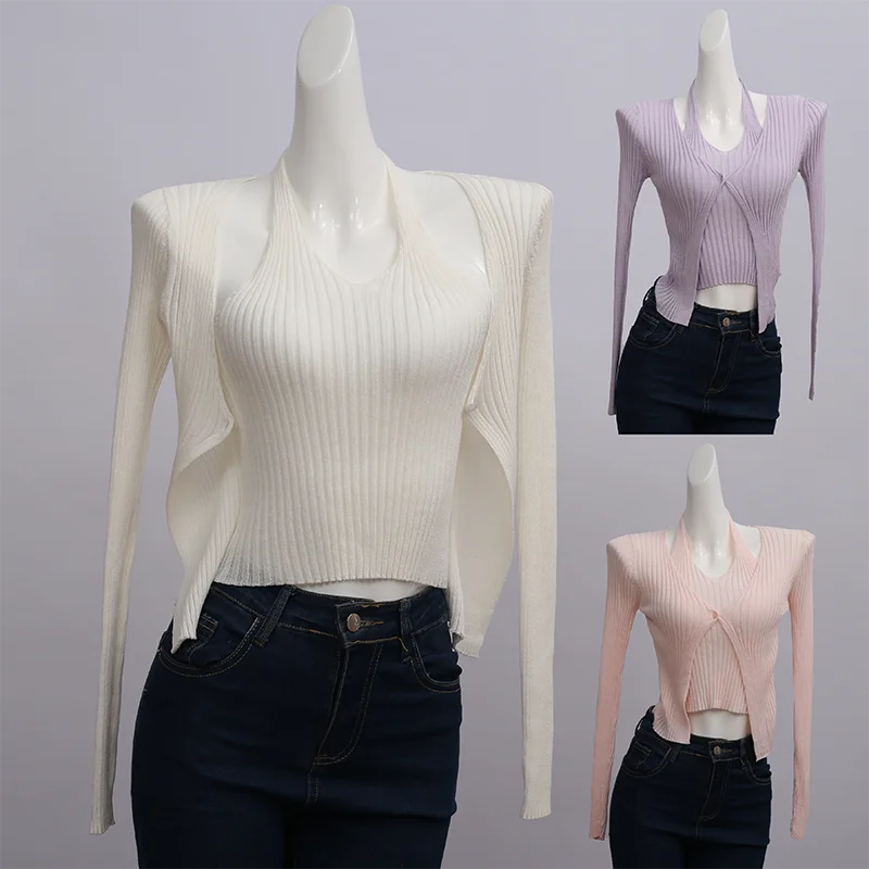 

Slimming Thin Knitted Two-Piece Set Early Spring Faionable Versatile Cardigan Cover up Top Women's Clothing XG Brand Commut...