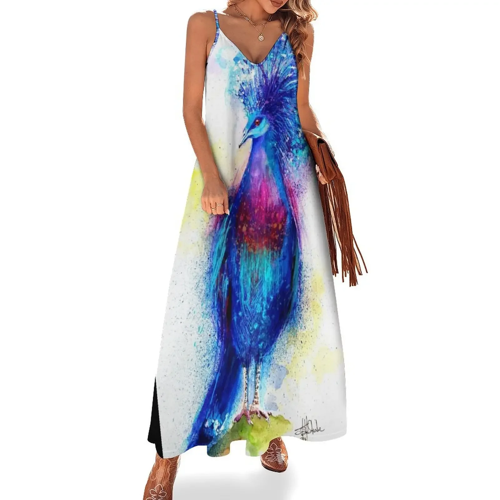 Blue Crowned Pigeon Sleeveless Dress luxury dress beach dress birthday for women luxury 2024