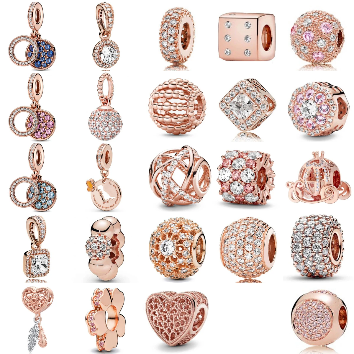 

Sparkling Disc Double Charm 18K Rose Gold Plated Charms for Original 925 Charms Bracelet Silver Charm Bead for Women Jewelry