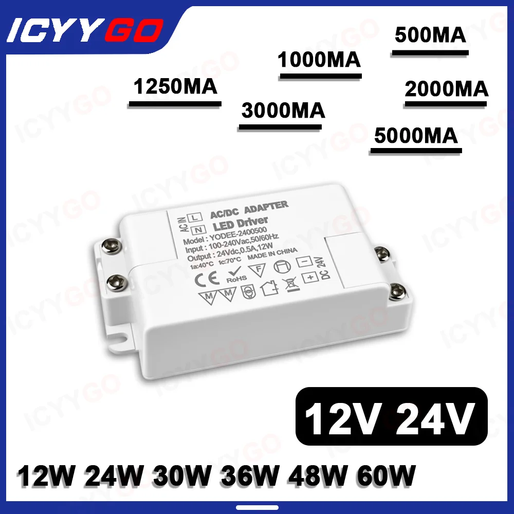 Image of DC 12V 24V 12W 500mA 24W 2000mA 36W 300mA 60W 500mA LED-Schrankbeleuchtung Netzteil Konstantspannung Schaltnetzteil