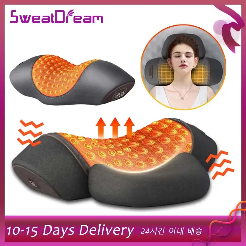 Electric Neck Massager Cervical Pillow Heating Vibration Massage Back Traction Relax Sleeping Memory Foam Pillow Spine Support