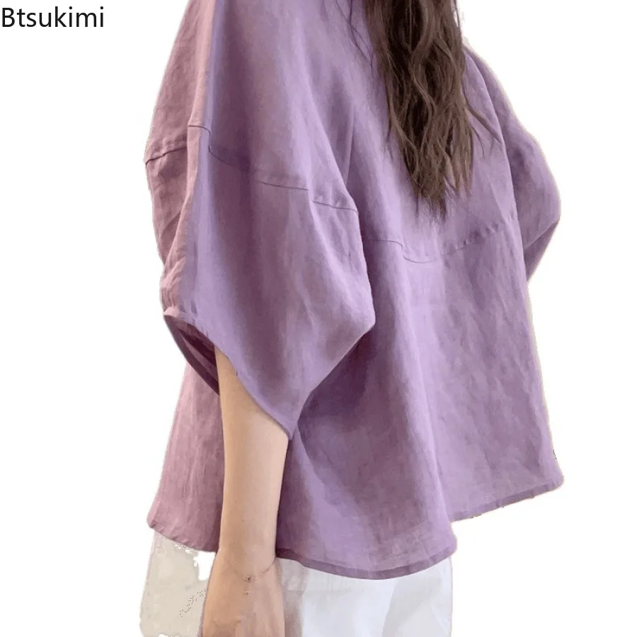 Women Dopamine Shirts Casual Loose Solid Plus Size Tops Holiday Summer Short Sleeve Fashion Blouse Vintage Round Neck Blouse