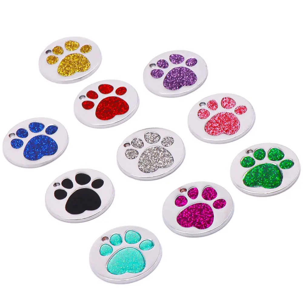 

Wholesale 100PCS Shiny Round Cat Paw Dog IDTtag Custom Personalized Pet Nameplate ID Tag Name Halter Neck Accessories