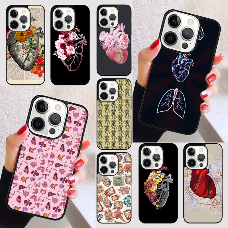 Vintage Anatomy Heart Cardiac Nurse cover For iPhone 15 16 13 12 11 14 Pro Max Mini Max SE 2020 7 8 6S Plus Phone Case