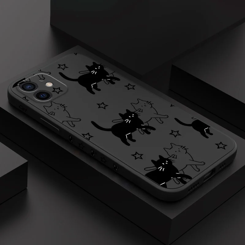 Star Cute Cat Phone Case For iPhone 12 11 X XR XS 8 7 SE2 Plus Pro Max Mini Silicone Cover