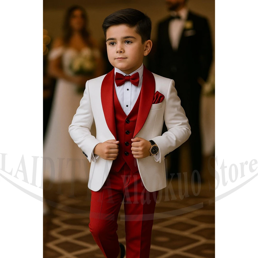 Boys Suit 3 Piece Fashion Shawl Collar Blazer Vest Pants Wedding Pageant Party Outfit Chic Solid Color Slim Children's Suit