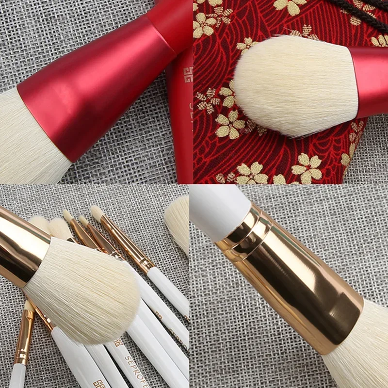 12 pièces rouge blanc pinceaux de maquillage naturel ensemble fond de teint mélange poudre Blush sourcil professionnel fard à paupières Brochas