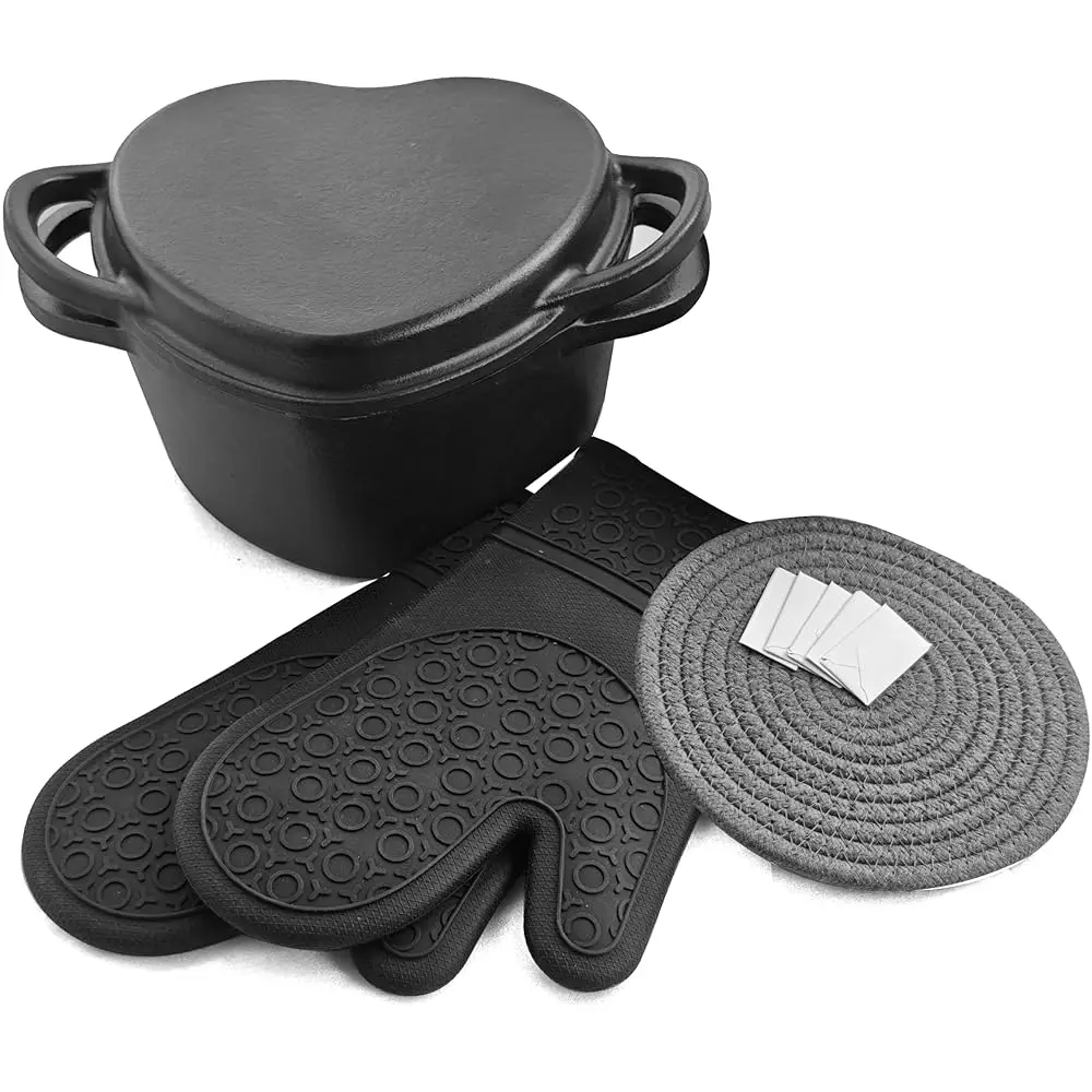 

Чугунная жаровня-гриль в форме сердца, 2,2 л, 10 дюймов, с крышкой, двумя ручками, антипригарным покрытием, гладкой поверхностью, для дома