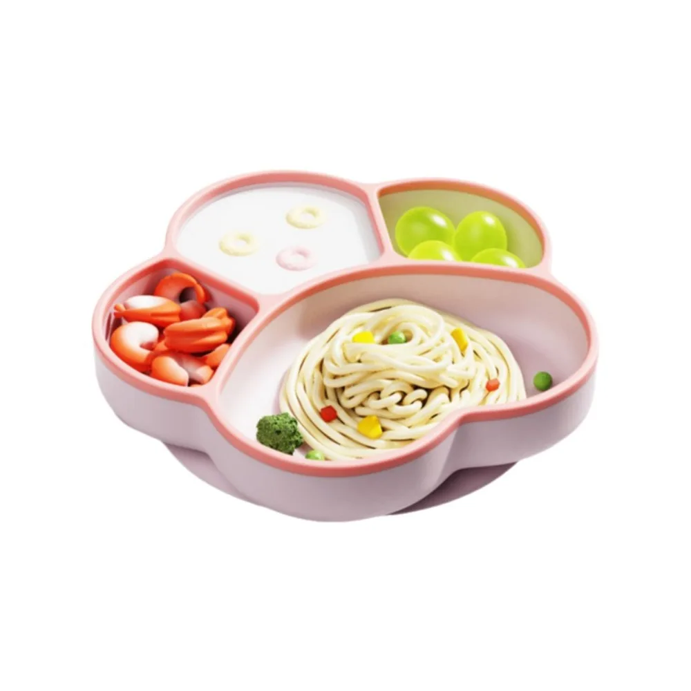 Suction Cup Children's Divided Tray Bear Paw Design With Compartments Infant Training Plate Silicone Independent Food Bowl