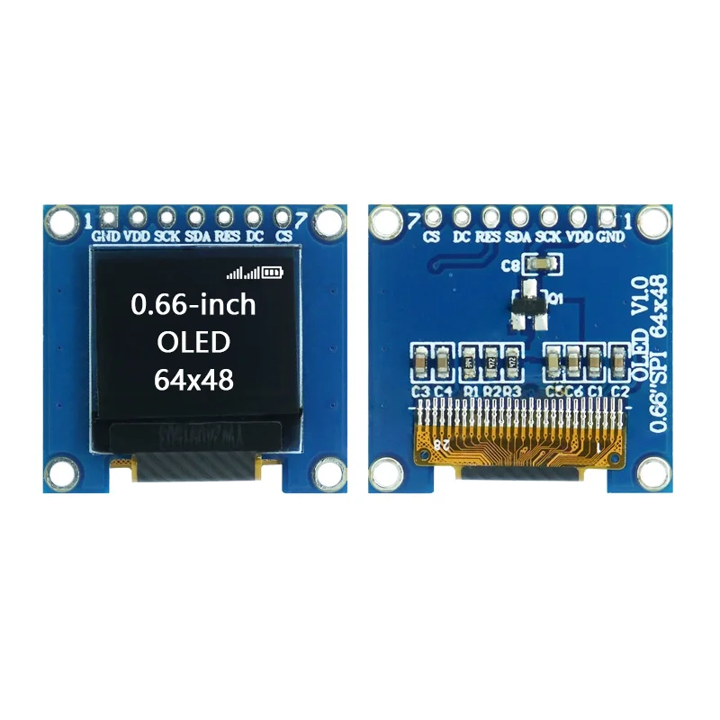 0.66-inch OLED Display Module SSD1315 64x48 SPI Monochrome White - 7-Pin Low Power COG Small LCD Screen Module