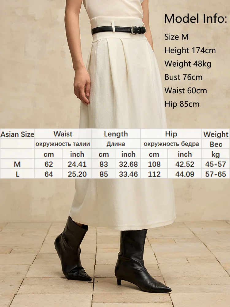 Birdtree, Wool Blended, Elegant Skirts For Women, With Belt Skirt, Fashion All-match Bottom Dress, 2024 Autumn Winter B49503QM