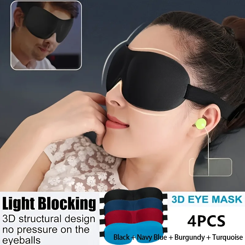 4Pcs 3D Non-Pressurized Comfortable Sleep Eye Mask, Available In Various Colors, Adjustable Headband, Suitable As A Gift