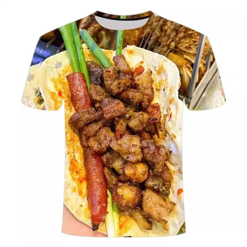 Food Barbecue Graphic T Shirt for Men Clothing Funny 3D Print Kabob Kabab T-shirt Casual Women Short Sleeve Tee Shirts Y2k Tops