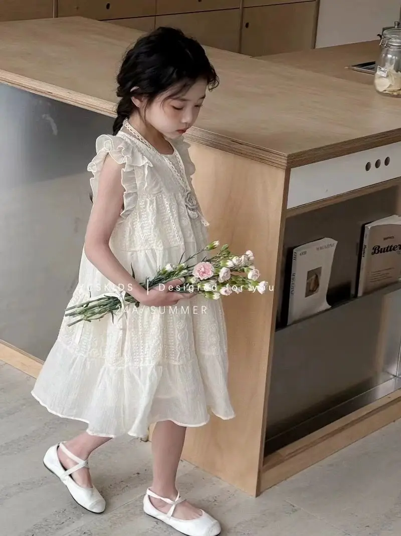 

Girls' Summer Dress 2026 New Style Children's Little Flying Sleeve Princess Skirt Summer Stylish Sleeveless Skirt