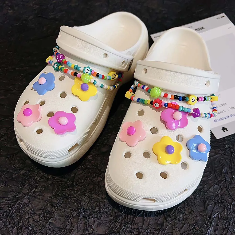 [No Shoe]Spring New Shoe Charms DIY Decorations Accessories DIY Candy Color Chain Flower Clog Buckle Shoe DIY Accessories