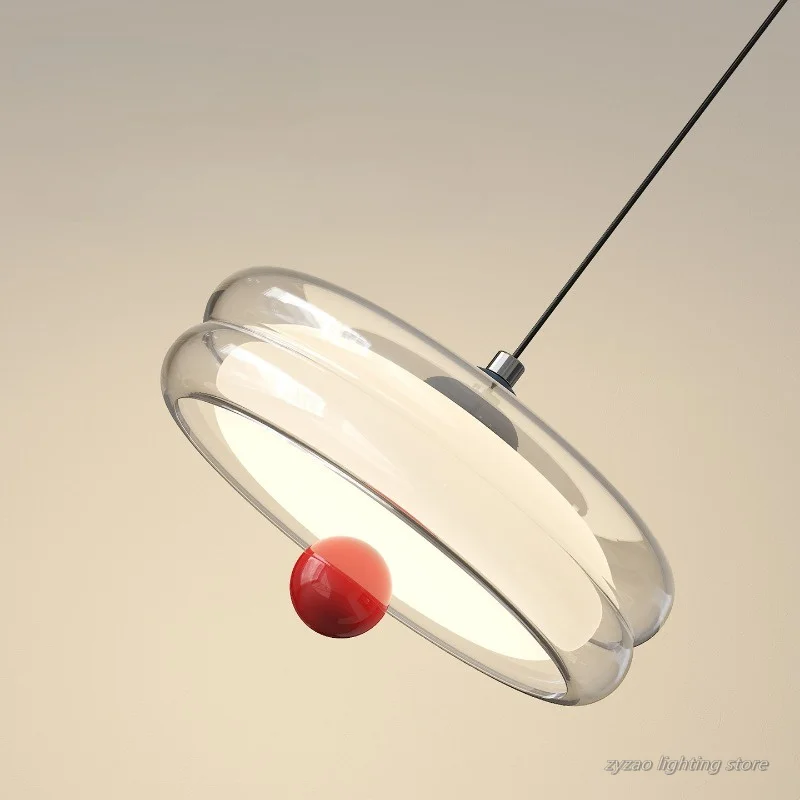 Modern Minimalist Bedroom Bedside Pendant Light, Creative and Personalized Glass Restaurant Bar Hanging Line Light Cream Lamp