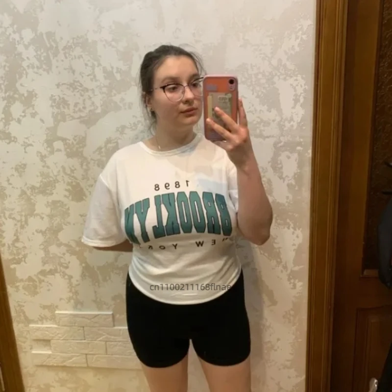 2025 New Street Dance Clothing Summer Women's T-shirt 1898 Printed Short Sleeved T-shirt Casual Street Hip Hop Clothing