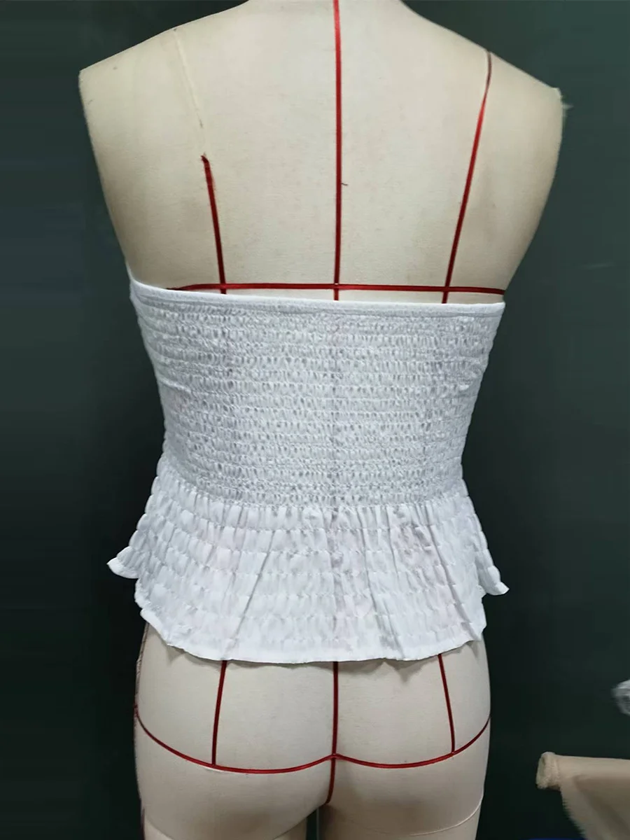 Europäische und amerikanische Hot-Girl-Sexy-Westen im schlichten, einfarbigen Design, ärmellos und kurz, für Damen im Pendlerstil, trägerlos. – Detail 10