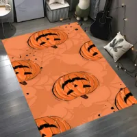 Velvet Quirky Pumpkin Head Design 2D Rug for Living Room and Bedroom, Warm Halloween Festive 3