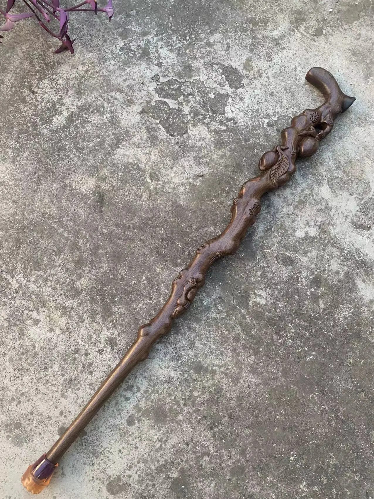 Rare Old Chinese old Ancient wood cane \walking stick, peach, exquisite designs, Hand-carved, Free shipping