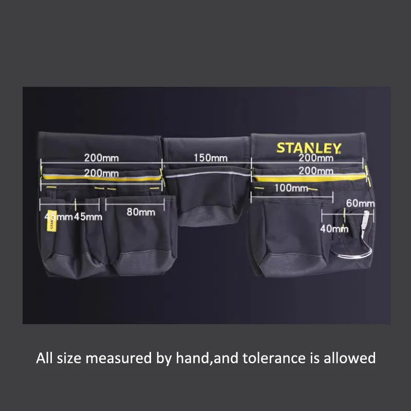 Stanley 1-96-178 small tool waist bag with belt Multi-Pockets 3 combo waist bags for tools apron hammer loop tape pocket toolbag