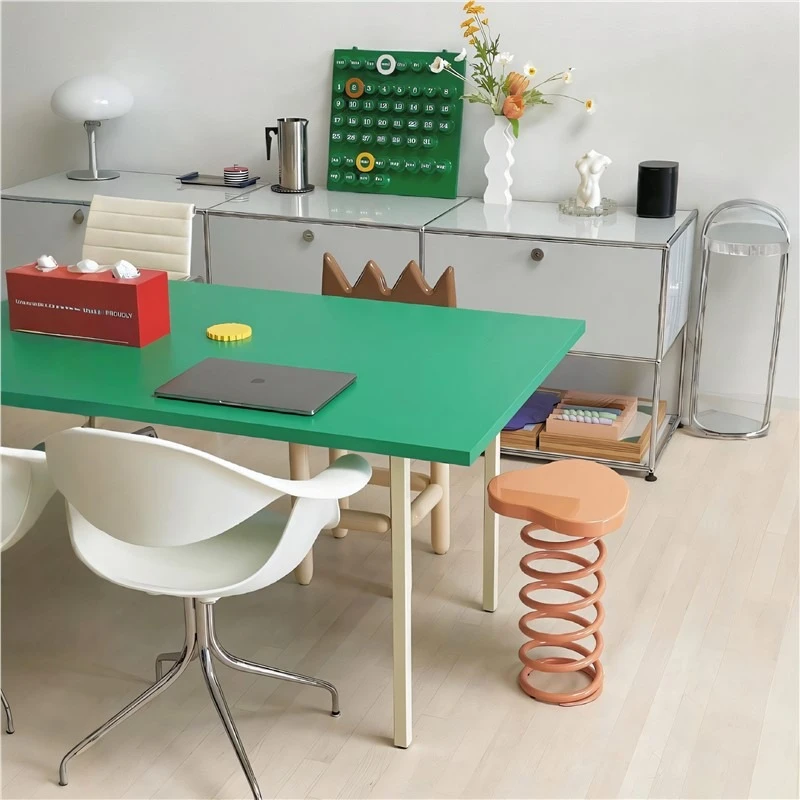 Nordic simple light luxury style, long green home, modern dining table