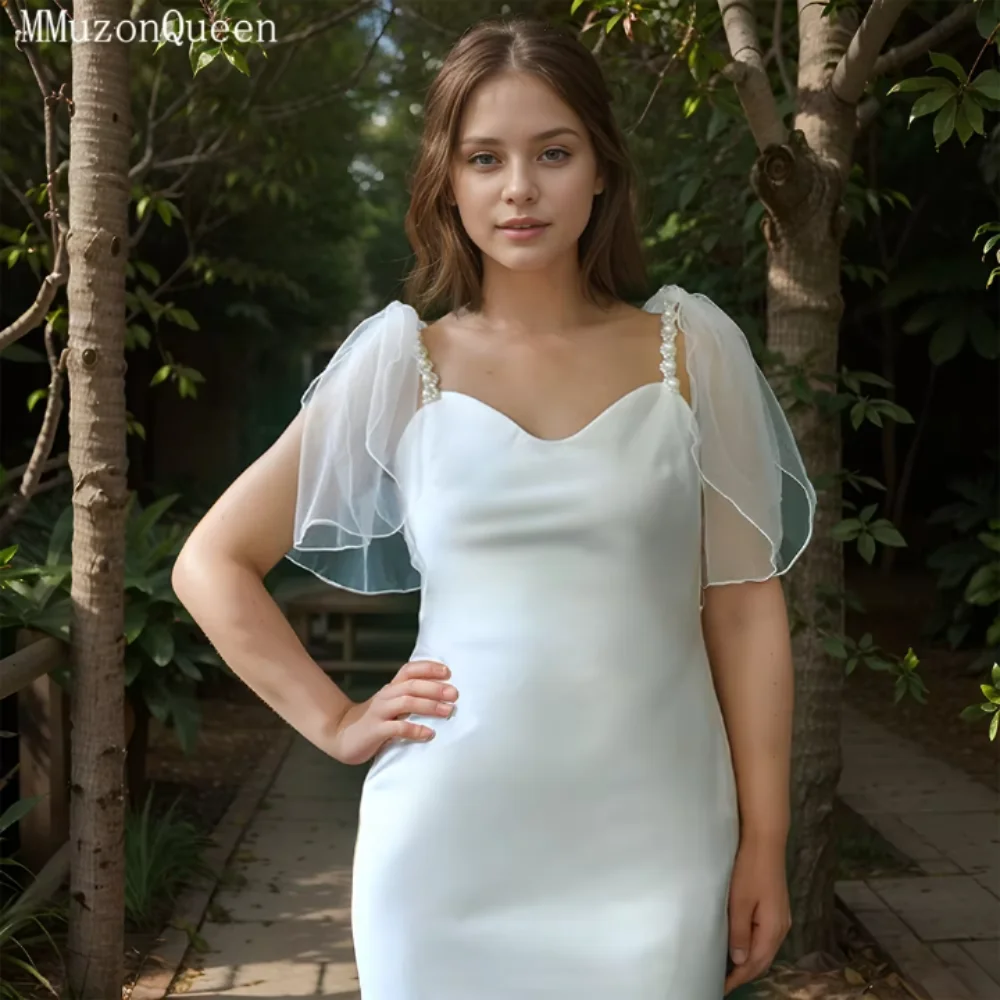 

TOPQUEEN белая простая стильная женская короткая шаль из мягкой сетки и съемная, легко носить, однослойные свадебные аксессуары MG73