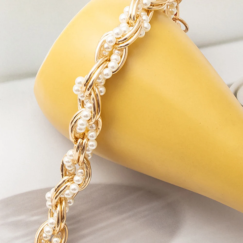 Fashion French Double Layer Chain Pearl Phone Case Bag ABS Chain Strap DIY Bracelet Keychain Holder Jewelry Making Accessories