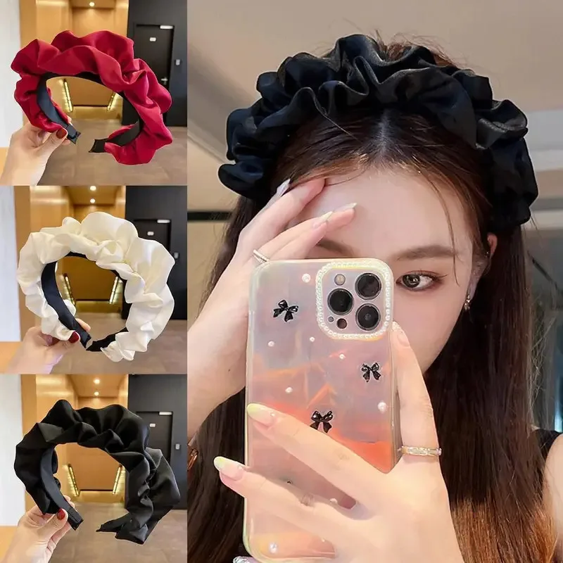 

Silk Ribbon Decorated Headband Pleated Wide-brimmed Hairband For Women Fashion Cute New Lace Hair Band Hair Accessories