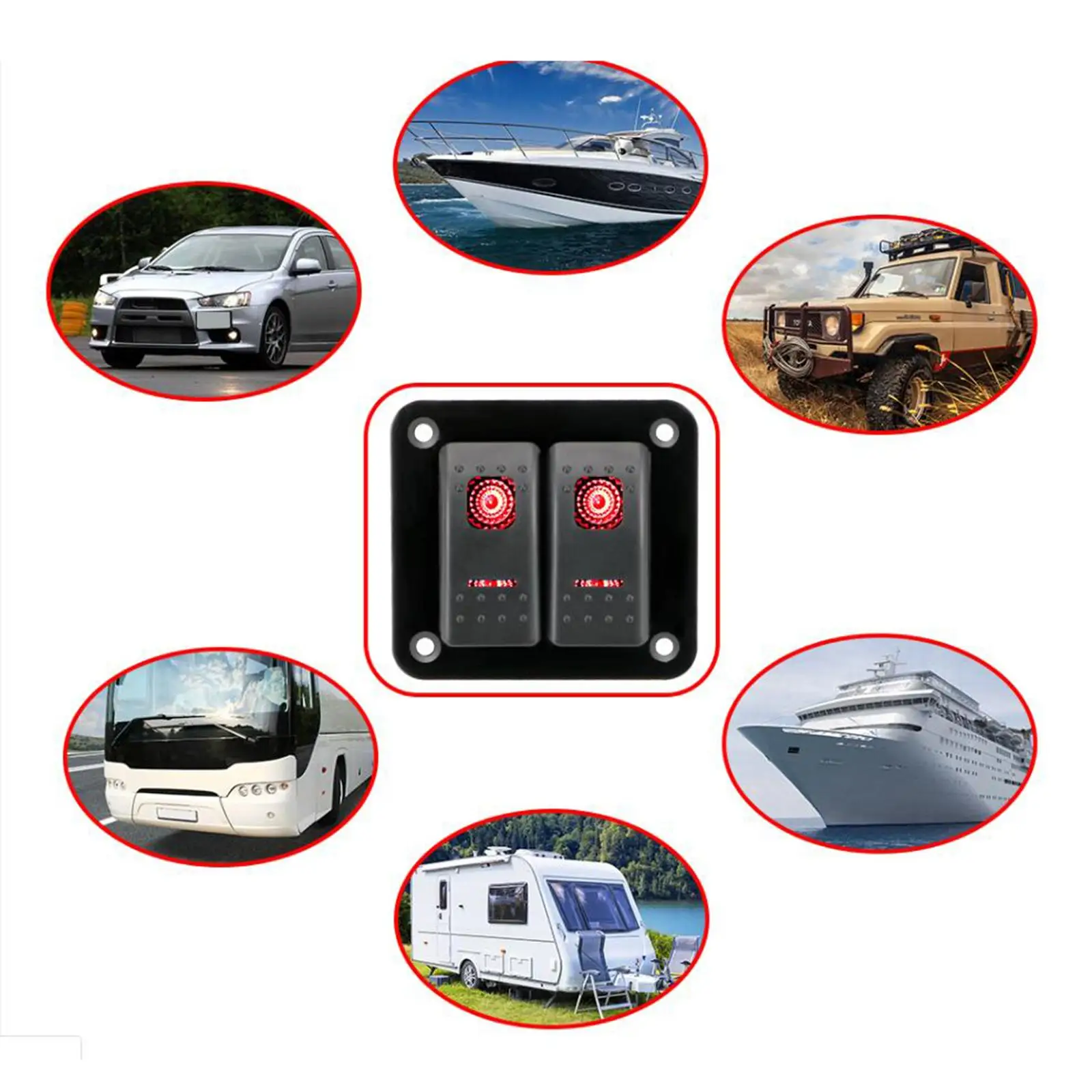 12V Switch Control Panel Multifunctional Waterproof Pre Wired Red LED on Off Durable 5 Gang for Bus Vehicles Caravan Trailers