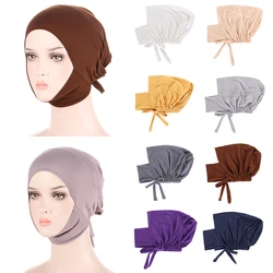 Hijab musulman doux pour femme, élastique, dos, intérieur, casquettes commandées, Islam, sous-écharpe, bonnet, chapeau indien, enveloppement de sauna, turbante