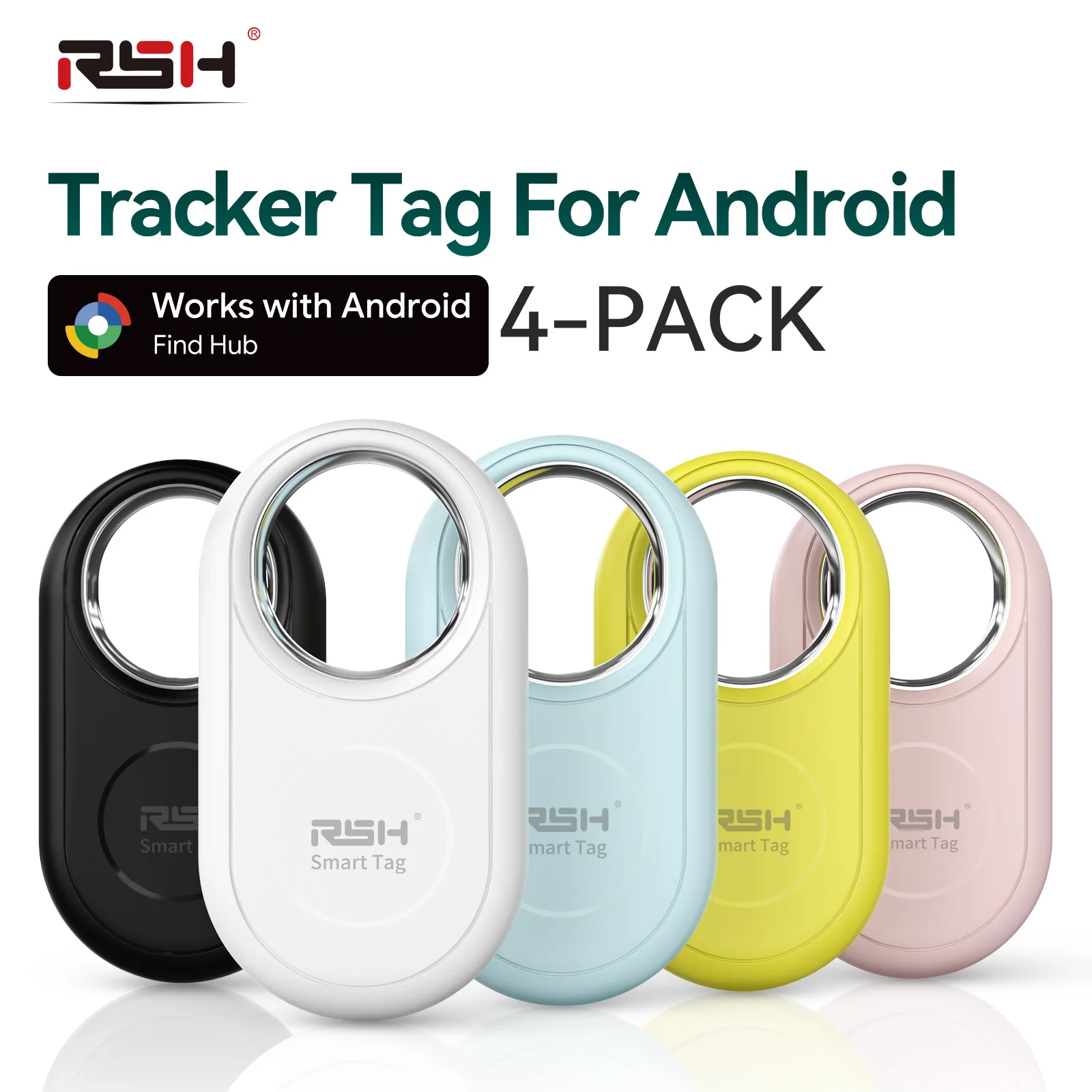 4 Pack Item Tracker Smart Tag Compatible with Google Find Hub Long Range Locator for Luggage Backpack Purse Keychain Anti-Lost