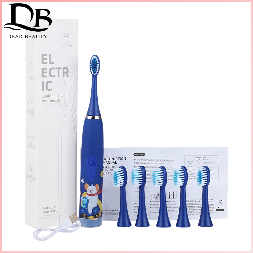 Children's Electric Ultrasonic Toothbrush Soft Bristled Cartoon 4 Mode IPX6 Waterproof Teeth Prevention Decay Cleaner USB Charge