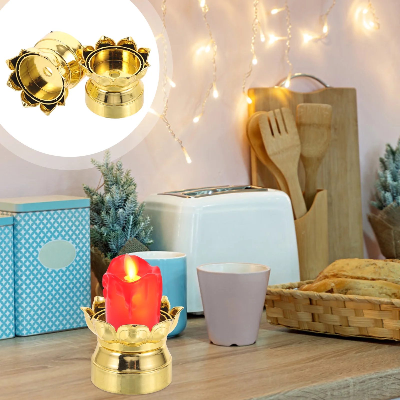 

4Pcs Plastic Lotus Holder Golden Retro Candlestick for Temple Home Decor Religious Ceremony Decorative Holders Set