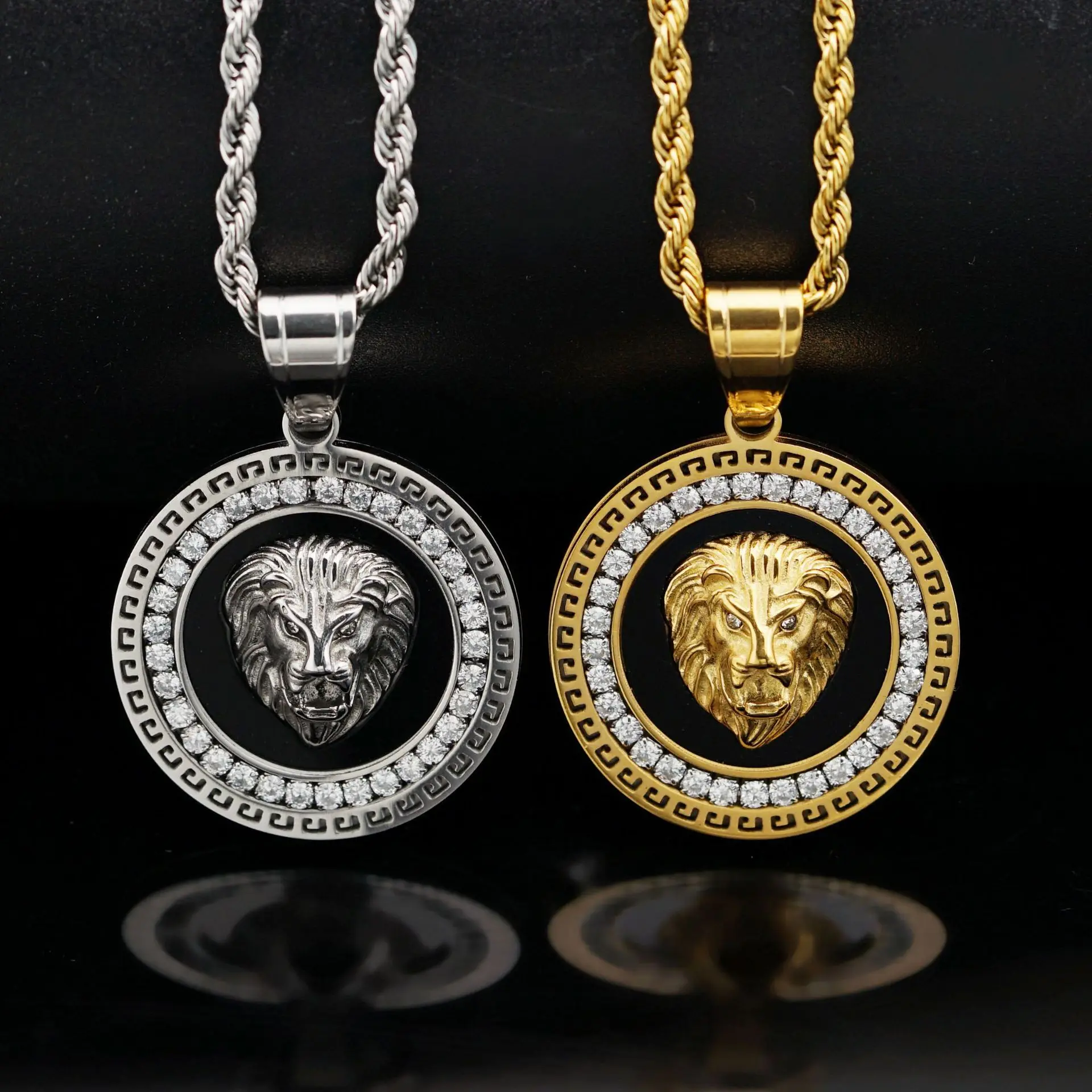 Hip Hop Gold Color Plated Iced Out Micro Pave Cubic Zircon Lion Head Pendant Necklace Charm For Men Jewelry Gifts